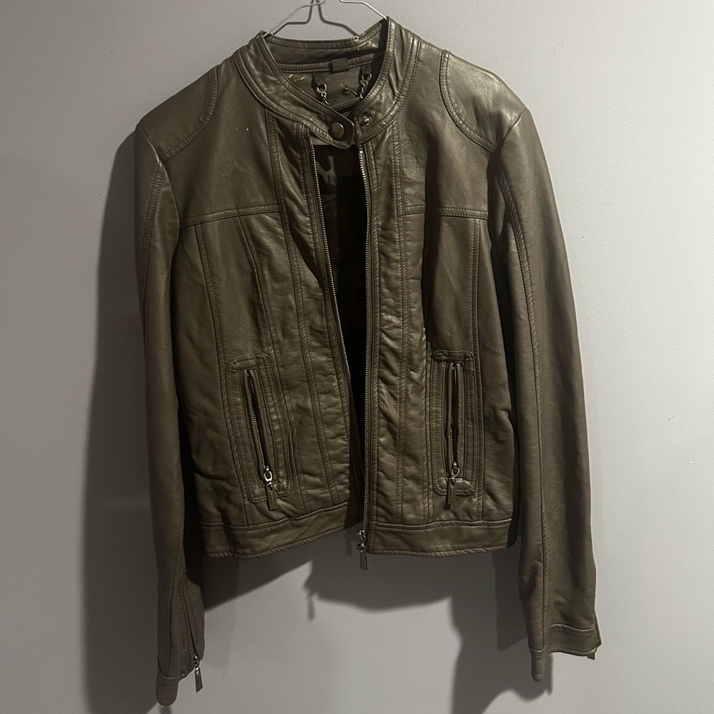JouJou Faux Leather Moto Jacket - Size Small, color Taupe